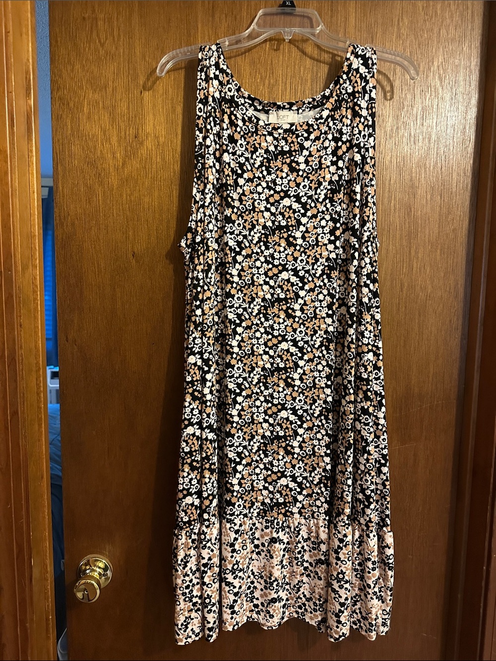 LOFT Black Maxi Skirt with Peach and White Floral Print